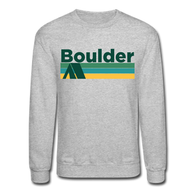 Boulder, Colorado Sweatshirt - Retro Camping Boulder Crewneck Sweatshirt - heather gray