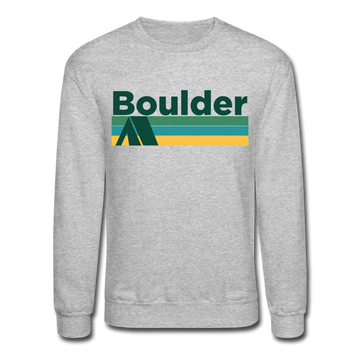 Boulder, Colorado Sweatshirt - Retro Camping Boulder Crewneck Sweatshirt - heather gray