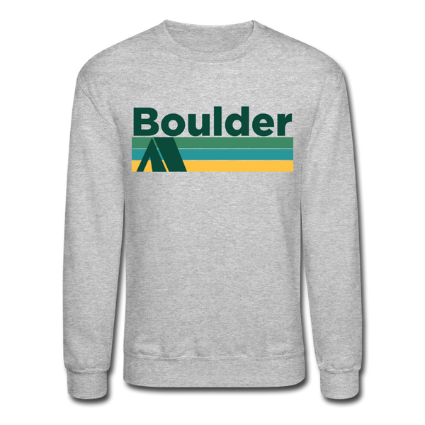 Boulder, Colorado Sweatshirt - Retro Camping Boulder Crewneck Sweatshirt - heather gray