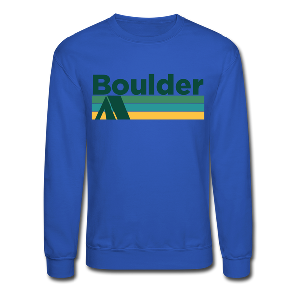 Boulder, Colorado Sweatshirt - Retro Camping Boulder Crewneck Sweatshirt - royal blue
