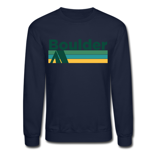 Boulder, Colorado Sweatshirt - Retro Camping Boulder Crewneck Sweatshirt - navy