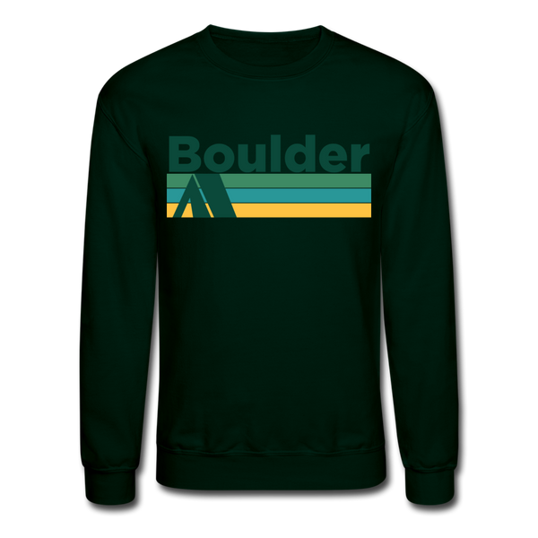 Boulder, Colorado Sweatshirt - Retro Camping Boulder Crewneck Sweatshirt - forest green