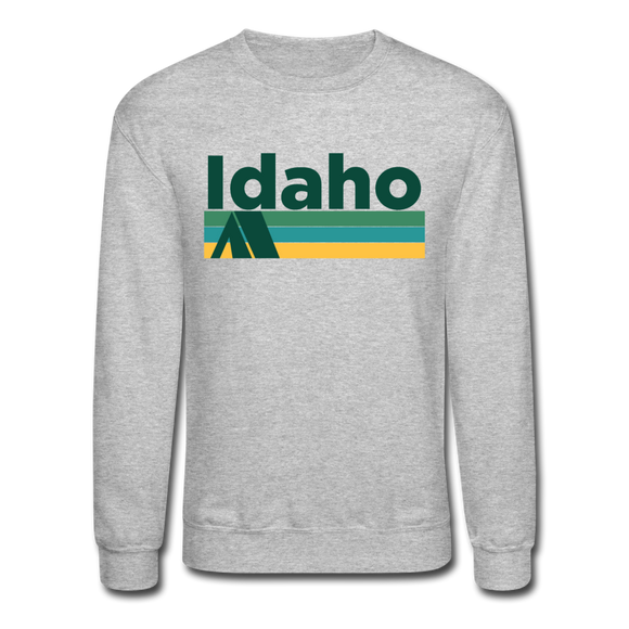 Idaho Sweatshirt - Retro Camping Idaho Crewneck Sweatshirt - heather gray