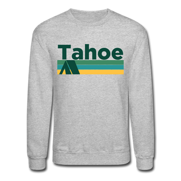 Lake Tahoe, California Sweatshirt - Retro Camping Lake Tahoe Crewneck Sweatshirt - heather gray
