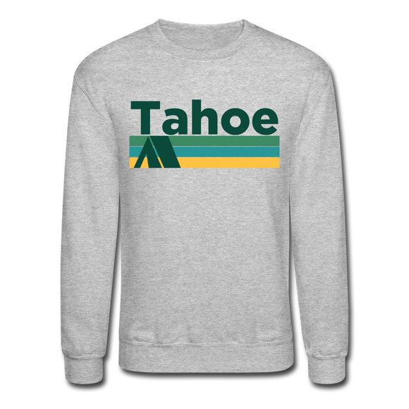 Lake Tahoe, California Sweatshirt - Retro Camping Lake Tahoe Crewneck Sweatshirt - heather gray