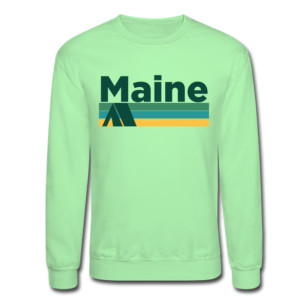 Maine Sweatshirt - Retro Camping Maine Crewneck Sweatshirt - lime