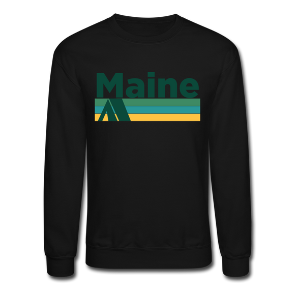 Maine Sweatshirt - Retro Camping Maine Crewneck Sweatshirt - black