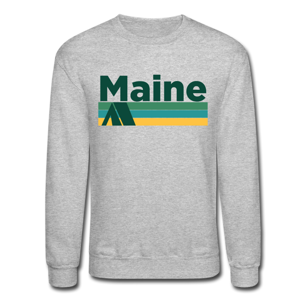 Maine Sweatshirt - Retro Camping Maine Crewneck Sweatshirt - heather gray