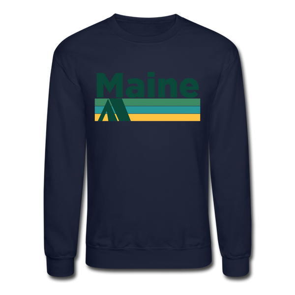 Maine Sweatshirt - Retro Camping Maine Crewneck Sweatshirt - navy