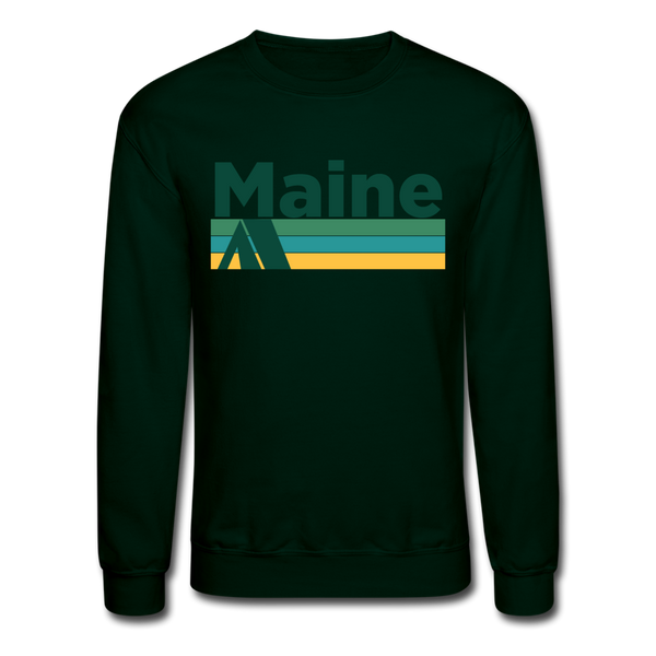 Maine Sweatshirt - Retro Camping Maine Crewneck Sweatshirt - forest green