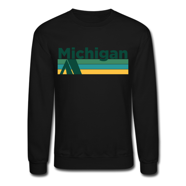 Michigan Sweatshirt - Retro Camping Michigan Crewneck Sweatshirt - black