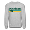 Michigan Sweatshirt - Retro Camping Michigan Crewneck Sweatshirt - heather gray