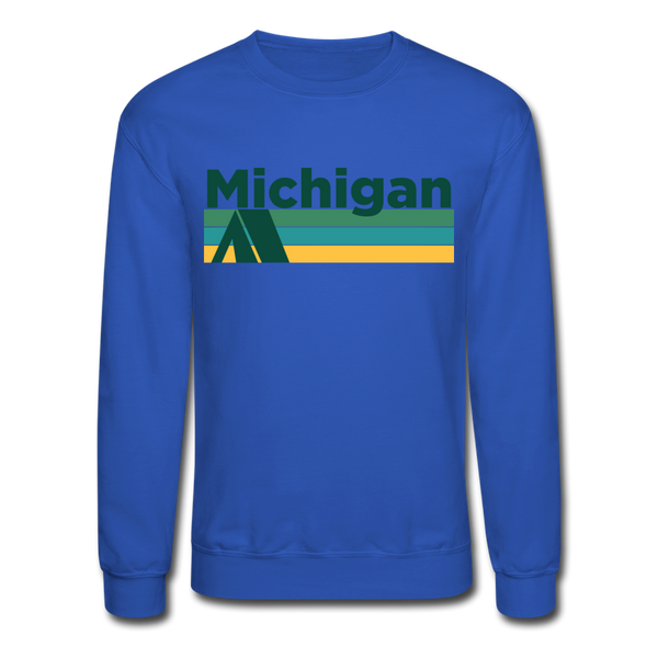 Michigan Sweatshirt - Retro Camping Michigan Crewneck Sweatshirt - royal blue