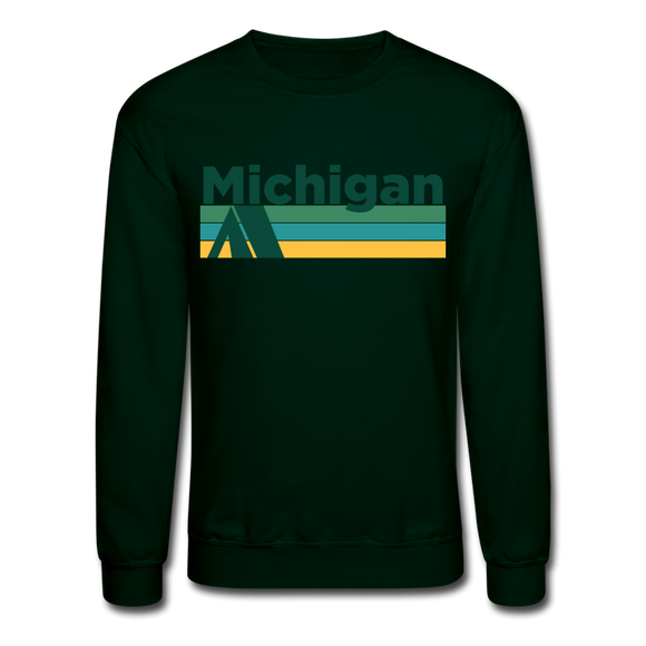 Michigan Sweatshirt - Retro Camping Michigan Crewneck Sweatshirt - forest green