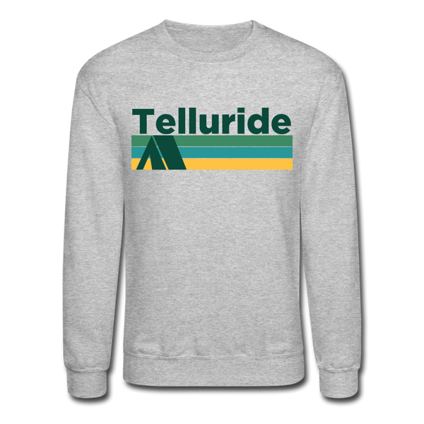 Telluride, Colorado Sweatshirt - Retro Camping Telluride Crewneck Sweatshirt - heather gray