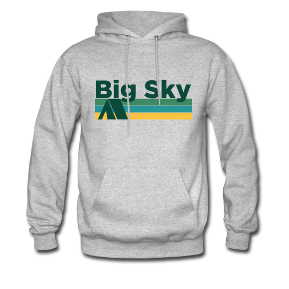 Big Sky, Montana Hoodie - Retro Camping Big Sky Hooded Sweatshirt - heather gray