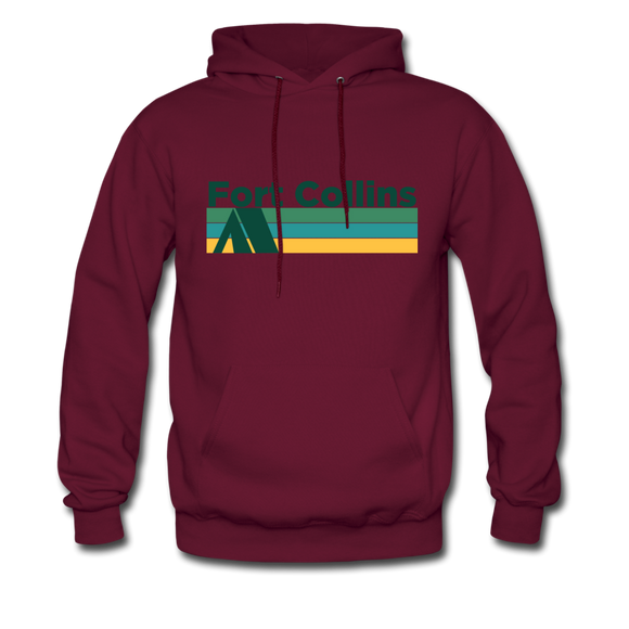 Fort Collins, Colorado Hoodie - Retro Camping Fort Collins Hooded Sweatshirt - burgundy