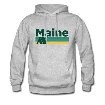 Maine Hoodie - Retro Camping Maine Hooded Sweatshirt - heather gray