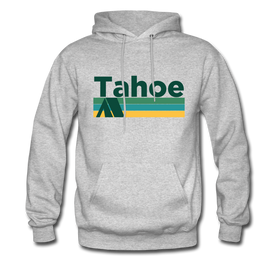 Lake Tahoe, California Hoodie - Retro Camping Lake Tahoe Hooded Sweatshirt - heather gray