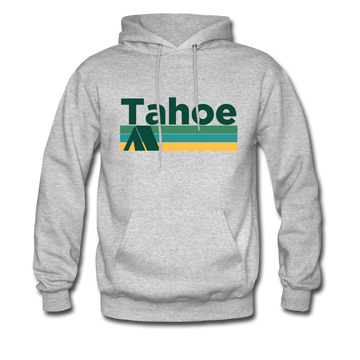 Lake Tahoe, California Hoodie - Retro Camping Lake Tahoe Hooded Sweatshirt - heather gray