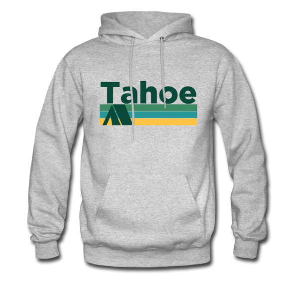 Lake Tahoe, California Hoodie - Retro Camping Lake Tahoe Hooded Sweatshirt - heather gray