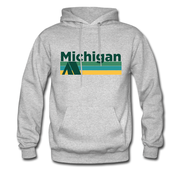 Michigan Hoodie - Retro Camping Michigan Hooded Sweatshirt - heather gray