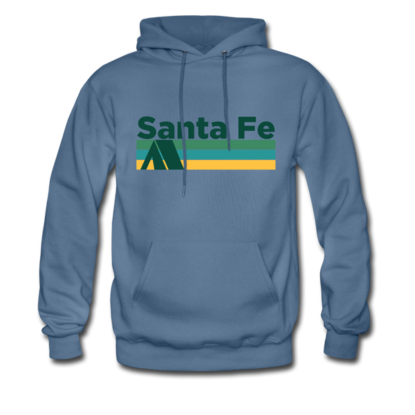 Santa Fe, New Mexico Hoodie - Retro Camping Santa Fe Hooded Sweatshirt - denim blue