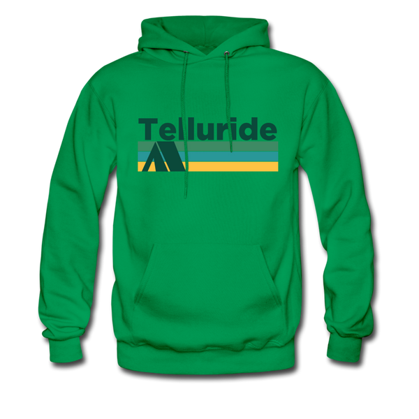 Telluride, Colorado Hoodie - Retro Camping Telluride Hooded Sweatshirt - kelly green