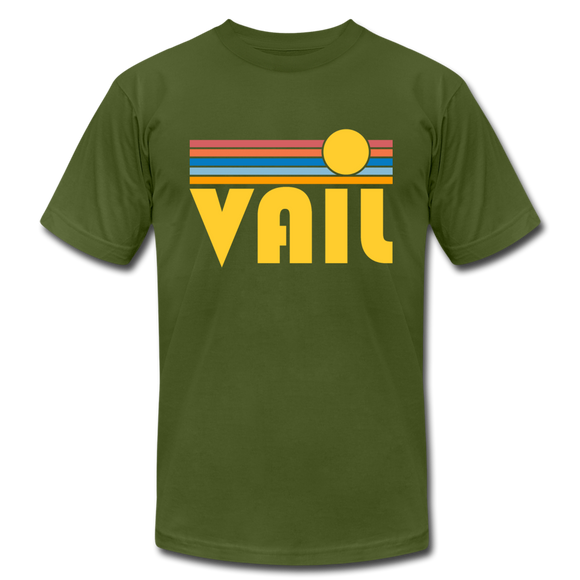 Vail, Colorado T-Shirt - Retro Sunrise Unisex Vail T Shirt - olive