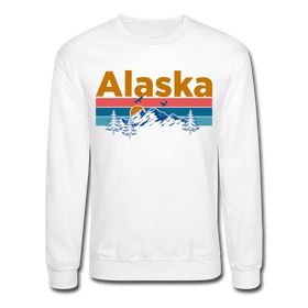 Alaska Sweatshirt - Retro Mountain & Birds Alaska Crewneck Sweatshirt - white