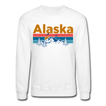 Alaska Sweatshirt - Retro Mountain & Birds Alaska Crewneck Sweatshirt - white
