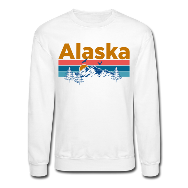 Alaska Sweatshirt - Retro Mountain & Birds Alaska Crewneck Sweatshirt - white