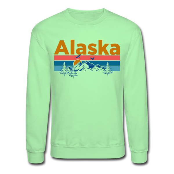 Alaska Sweatshirt - Retro Mountain & Birds Alaska Crewneck Sweatshirt - lime
