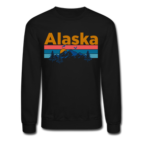 Alaska Sweatshirt - Retro Mountain & Birds Alaska Crewneck Sweatshirt - black