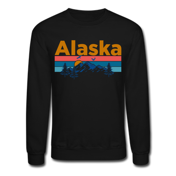 Alaska Sweatshirt - Retro Mountain & Birds Alaska Crewneck Sweatshirt - black