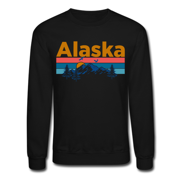 Alaska Sweatshirt - Retro Mountain & Birds Alaska Crewneck Sweatshirt - black