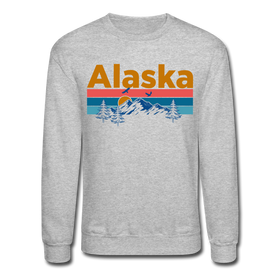 Alaska Sweatshirt - Retro Mountain & Birds Alaska Crewneck Sweatshirt - heather gray