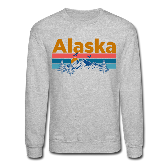 Alaska Sweatshirt - Retro Mountain & Birds Alaska Crewneck Sweatshirt - heather gray