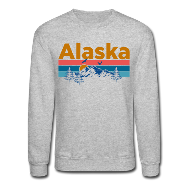 Alaska Sweatshirt - Retro Mountain & Birds Alaska Crewneck Sweatshirt - heather gray