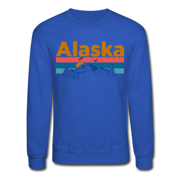 Alaska Sweatshirt - Retro Mountain & Birds Alaska Crewneck Sweatshirt - royal blue