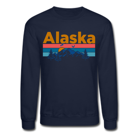 Alaska Sweatshirt - Retro Mountain & Birds Alaska Crewneck Sweatshirt - navy