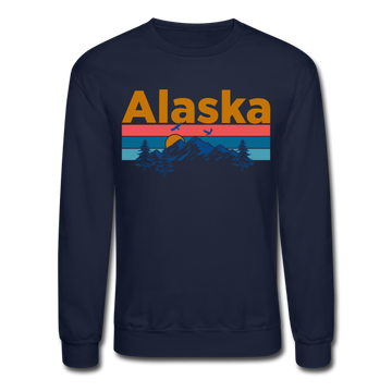 Alaska Sweatshirt - Retro Mountain & Birds Alaska Crewneck Sweatshirt - navy