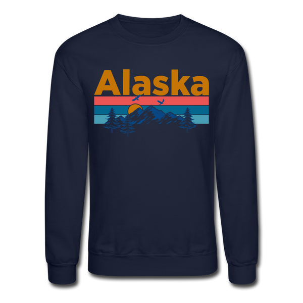 Alaska Sweatshirt - Retro Mountain & Birds Alaska Crewneck Sweatshirt - navy