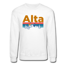 Alta, Utah Sweatshirt - Retro Mountain & Birds Alta Crewneck Sweatshirt - white