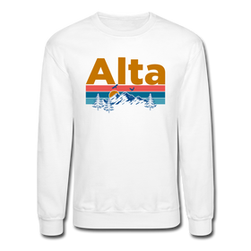 Alta, Utah Sweatshirt - Retro Mountain & Birds Alta Crewneck Sweatshirt - white
