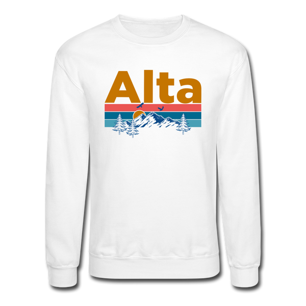 Alta, Utah Sweatshirt - Retro Mountain & Birds Alta Crewneck Sweatshirt - white
