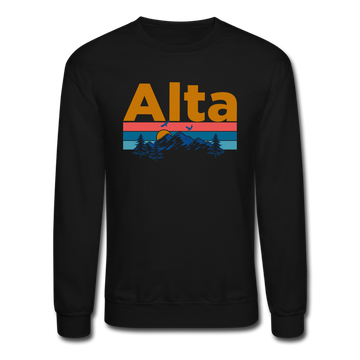 Alta, Utah Sweatshirt - Retro Mountain & Birds Alta Crewneck Sweatshirt - black
