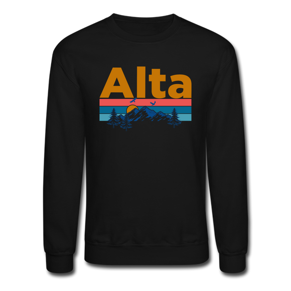 Alta, Utah Sweatshirt - Retro Mountain & Birds Alta Crewneck Sweatshirt - black