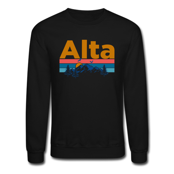 Alta, Utah Sweatshirt - Retro Mountain & Birds Alta Crewneck Sweatshirt - black