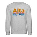 Alta, Utah Sweatshirt - Retro Mountain & Birds Alta Crewneck Sweatshirt - heather gray